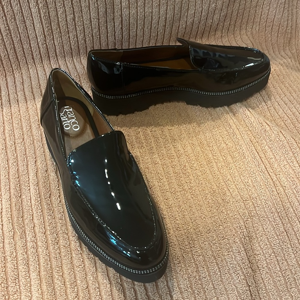 Franco Sarto Black Patent Leather Loafers New Without Tags - Picture 2 of 9